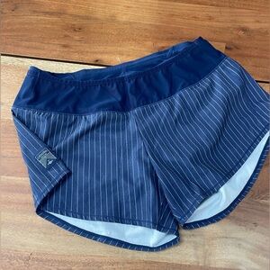 Oiselle Women's Navy Striped Running Shorts